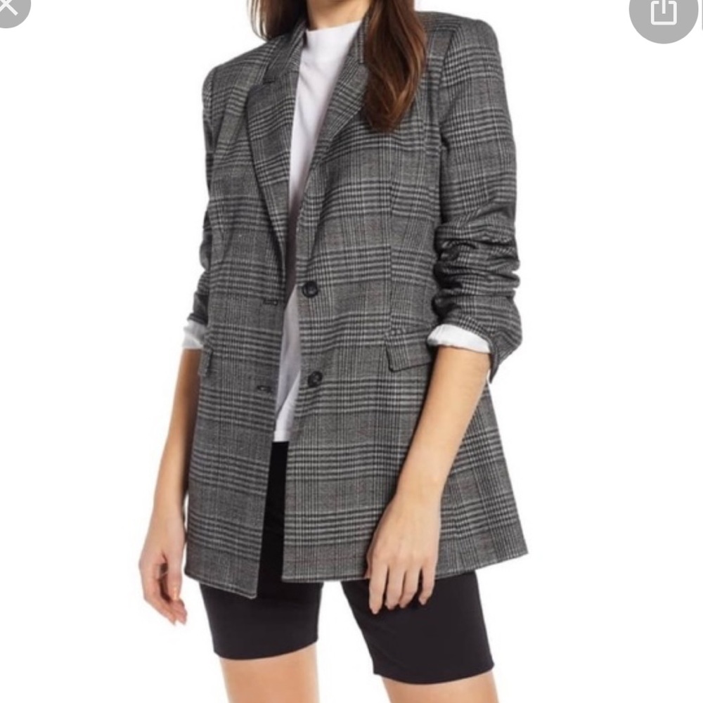 Something Navy plaid blazer with shoulder pads